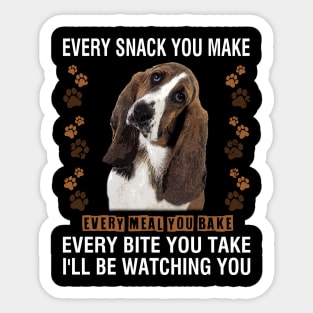 Cute and Curled Basset I'll Be Watching You Tee Delight Sticker